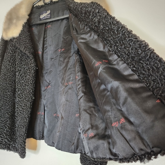 Vintage 1950s Persian Curly Lamb Coat Mink Collar Fort Fur Co. Luxury Jacket - Picture 10 of 15